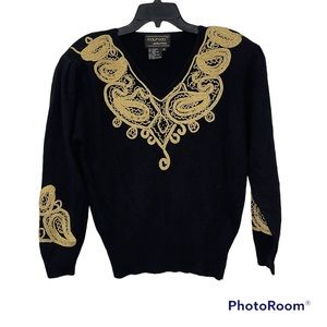 Vintage Maurada Sweater Lambswool Angora Rabbit Hair Blend black Gold details M